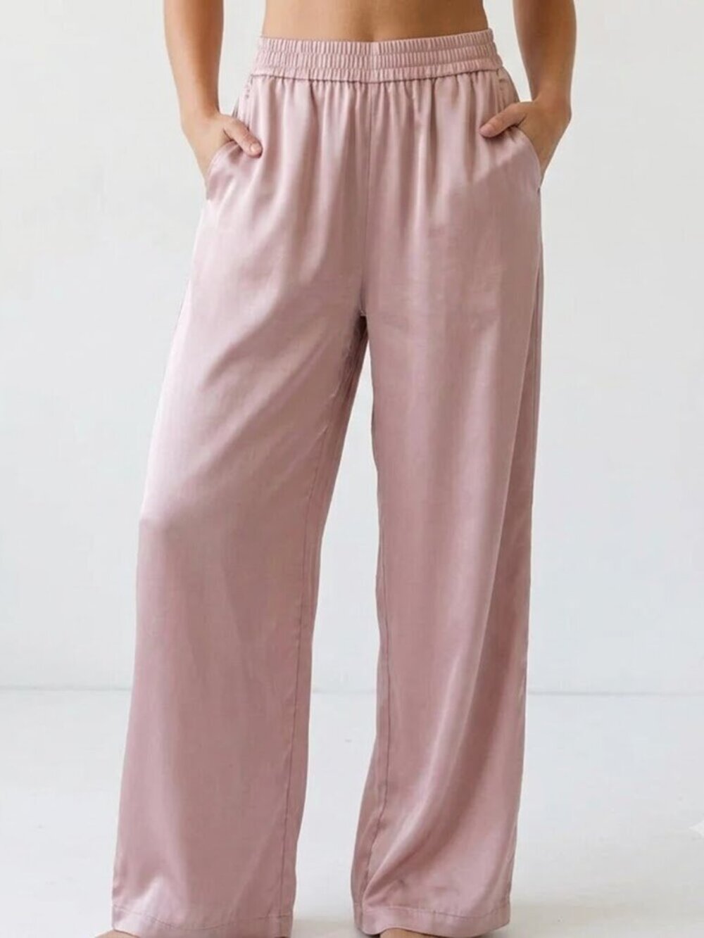 Jason Wu Luxury Women's Dusty Rose Pink Satin Wide-Leg Comfortable Flowy Bottoms